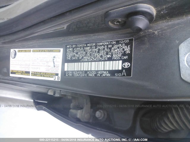 JTDBE32K340275474 - 2004 TOYOTA CAMRY LE/XLE Grau Foto 9