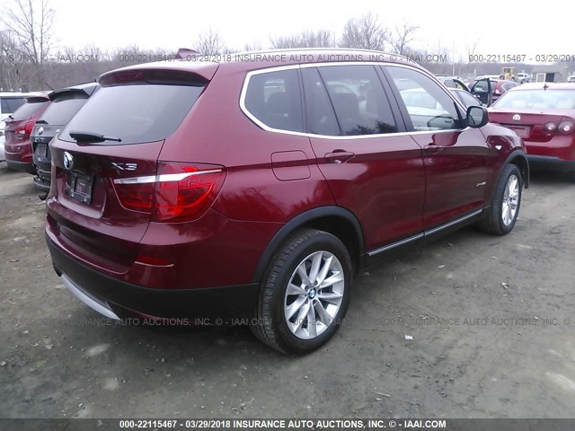 5UXWX9C5XD0A22449 - 2013 BMW X3 XDRIVE28I RED photo 4