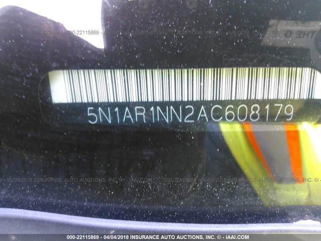 5N1AR1NN2AC608179 - 2010 NISSAN PATHFINDER S/LE/SE WHITE photo 9