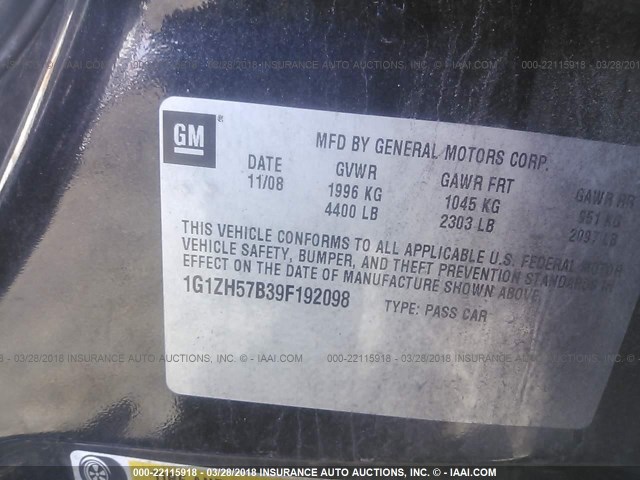 1G1ZH57B39F192098 - 2009 CHEVROLET MALIBU 1LT BLACK photo 9