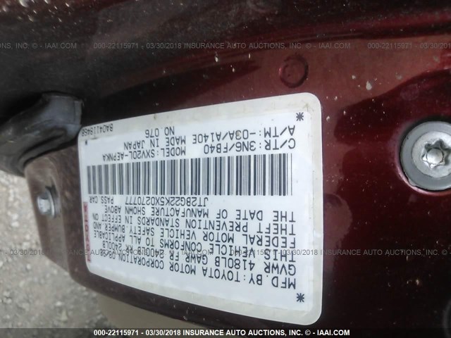 JT2BG22K5X0270777 - 1999 TOYOTA CAMRY LE/XLE MAROON photo 9