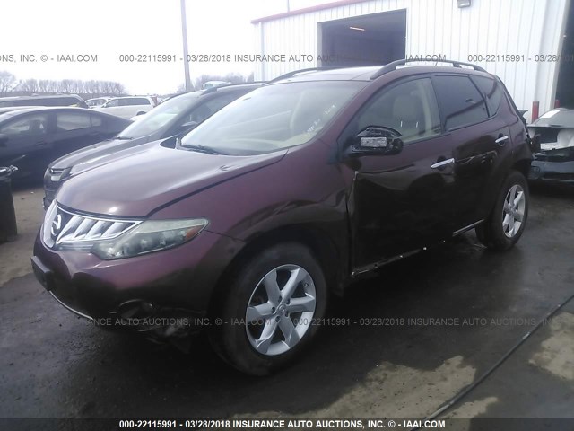 JN8AZ18U09W016995 - 2009 NISSAN MURANO S/SL MAROON photo 2