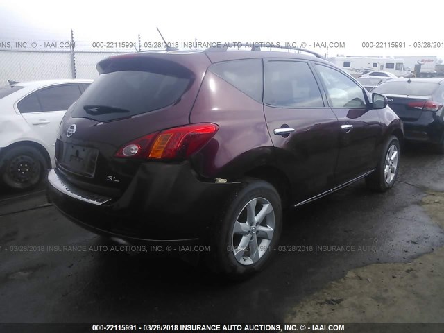 JN8AZ18U09W016995 - 2009 NISSAN MURANO S/SL MAROON photo 4