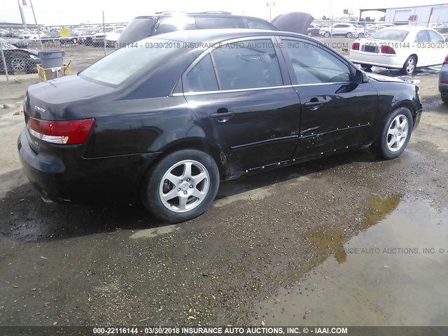 5NPEU46F56H088908 - 2006 HYUNDAI SONATA GLS/LX BLACK photo 4