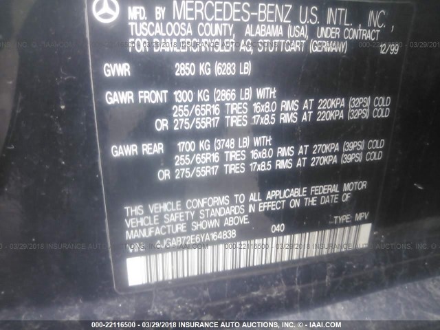 4JGAB72E6YA164838 - 2000 MERCEDES-BENZ ML 430 BLACK photo 9