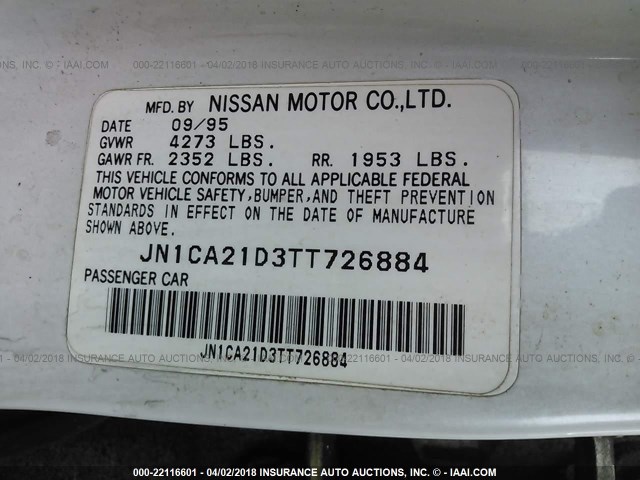 JN1CA21D3TT726884 - 1996 NISSAN MAXIMA GLE/GXE/SE WHITE photo 9