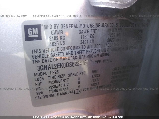 3GNAL2EK0DS623416 - 2013 CHEVROLET CAPTIVA LS 银色 照片 9