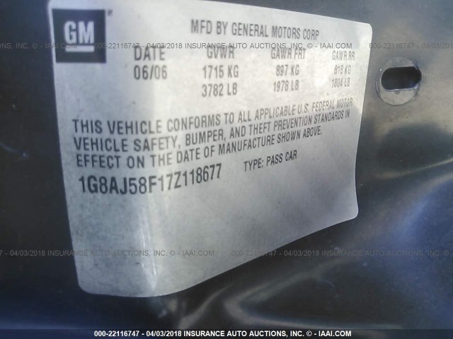 1G8AJ58F17Z118677 - 2007 SATURN ION LEVEL 2 WHITE photo 9