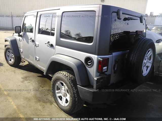 1C4BJWDGXEL258578 - 2014 JEEP WRANGLER UNLIMITE SPORT SILVER photo 3