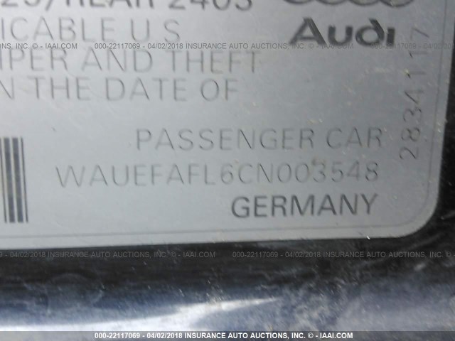 WAUEFAFL6CN003548 - 2012 AUDI A4 PREMIUM PLUS Dark Blue photo 9