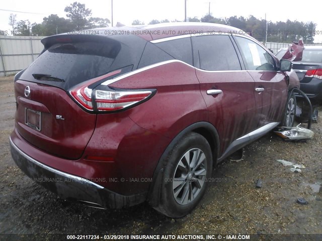 5N1AZ2MG7FN205240 - 2015 NISSAN MURANO S/SL/SV/PLATINUM RED photo 4