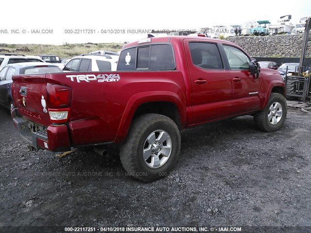 3TMCZ5AN3GM010717 - 2016 TOYOTA TACOMA DBL CAB/SR/SR5/TRD SPT/OR RED photo 4