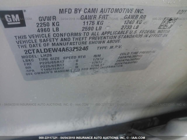 2CTALDEW4A6325246 - 2010 GMC TERRAIN SLE GOLD photo 9