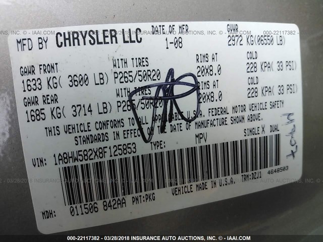 1A8HW582X8F125853 - 2008 CHRYSLER ASPEN LIMITED TAN photo 9