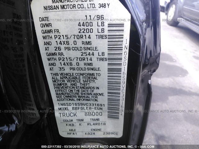 1N6SD16S9VC331691 - 1997 NISSAN TRUCK KING CAB SE/KING CAB XE BLACK photo 9