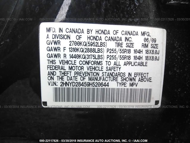 2HNYD28459H520644 - 2009 ACURA MDX TECHNOLOGY BLACK photo 9