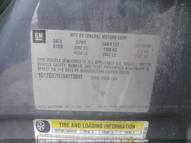 1G1ZG57N794113041 - 2009 CHEVROLET MALIBU LS 灰色 照片 9