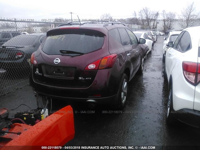 JN8AZ18W49W141399 - 2009 NISSAN MURANO S/SL/LE MAROON photo 4