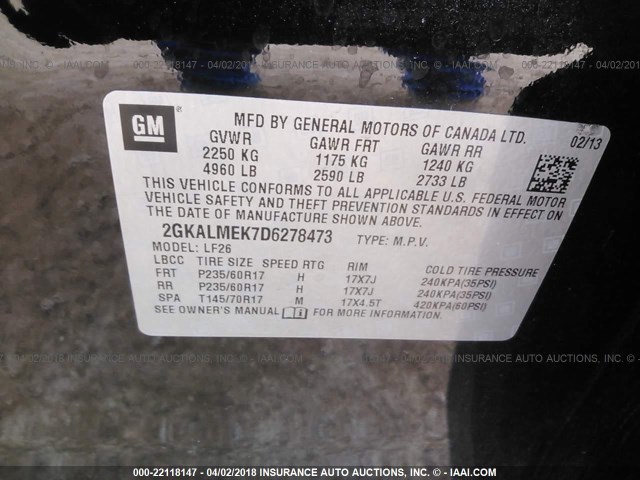 2GKALMEK7D6278473 - 2013 GMC TERRAIN SLE BLACK photo 9