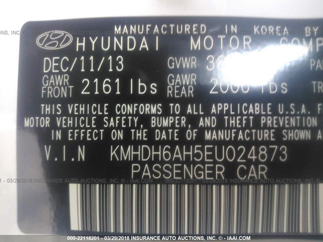 KMHDH6AH5EU024873 - 2014 HYUNDAI ELANTRA COUPE GS/SE WHITE photo 9