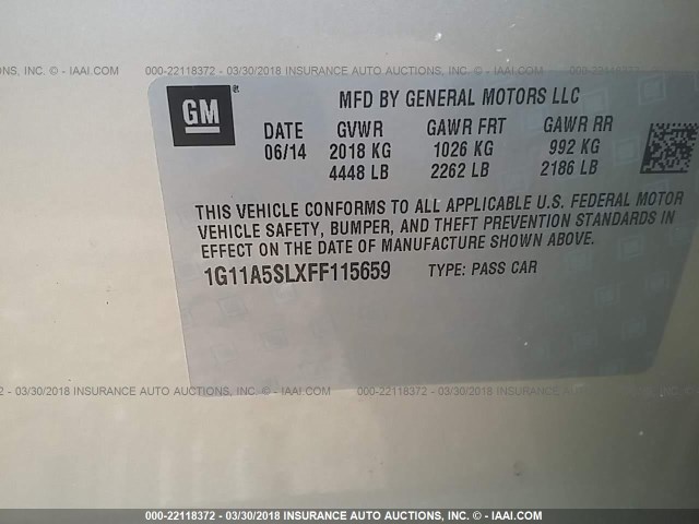 1G11A5SLXFF115659 - 2015 CHEVROLET MALIBU LS GOLD photo 9