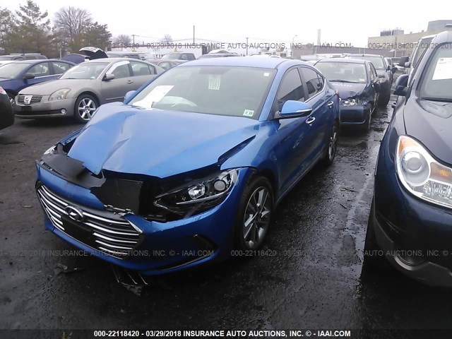 KMHD84LF2HU267559 - 2017 HYUNDAI ELANTRA SE/VALUE/LIMITED BLUE photo 2