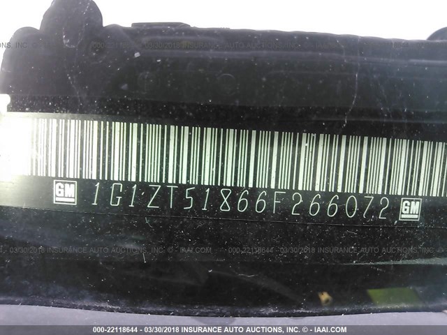 1G1ZT51866F266072 - 2006 CHEVROLET MALIBU LT BLACK photo 9