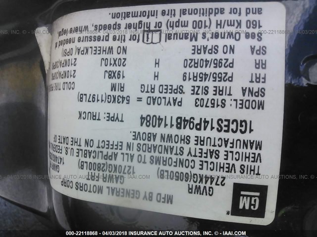 1GCES14P94B114084 - 2004 CHEVROLET SSR 黑色 照片 9