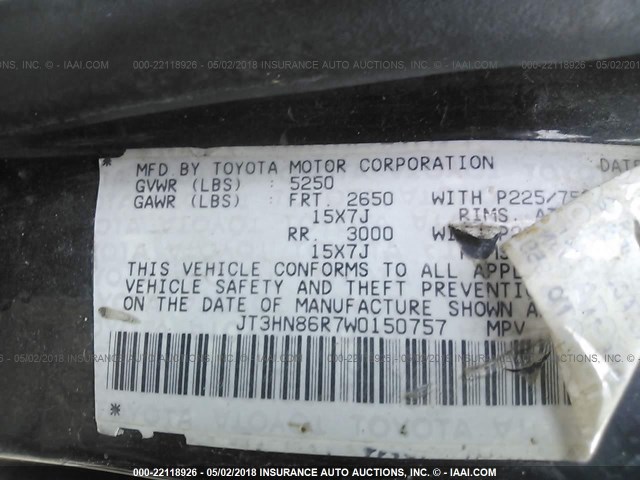 JT3HN86R7W0150757 - 1998 TOYOTA 4RUNNER SR5 BLACK photo 9