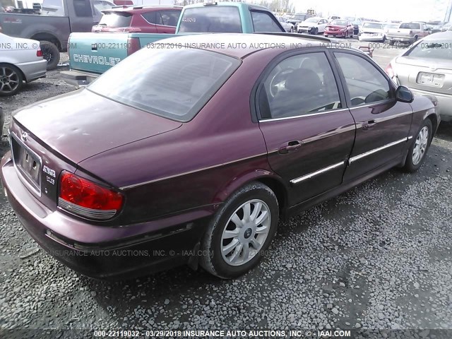 KMHWF35HX2A587146 - 2002 HYUNDAI SONATA GLS/LX BURGUNDY photo 4