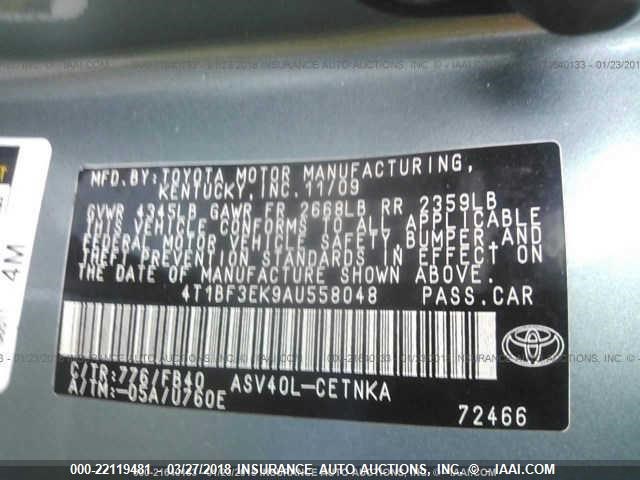 4T1BF3EK9AU558048 - 2010 TOYOTA CAMRY SE/LE/XLE Light Blue photo 9