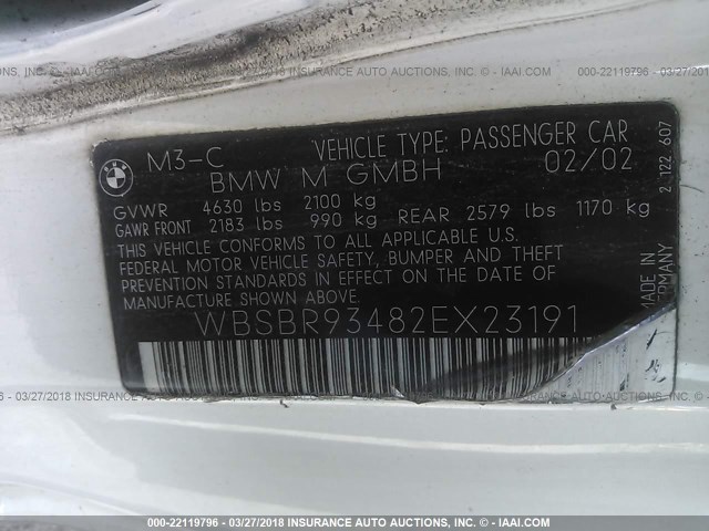 WBSBR93482EX23191 - 2002 BMW M3 WHITE photo 9