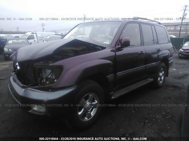 JTEHT05J512016269 - 2001 TOYOTA LAND CRUISER  BURGUNDY photo 2