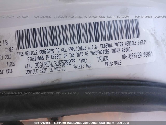 3C6UR5HL3DG528272 - 2013 RAM 2500 ST WHITE photo 9