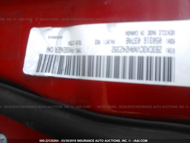 2B3CA3CVXAH242392 - 2010 DODGE CHARGER SXT RED photo 9