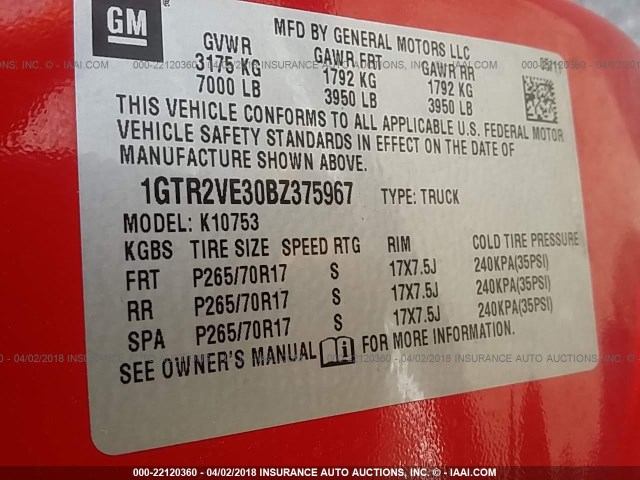 1GTR2VE30BZ375967 - 2011 GMC SIERRA K1500 SLE RED photo 9