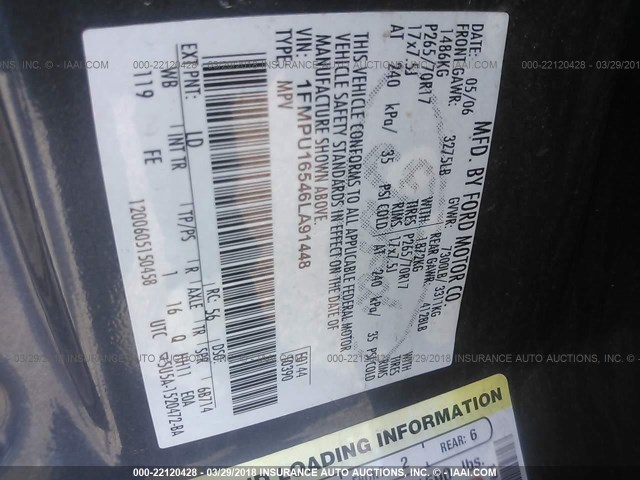 1FMPU16546LA91448 - 2006 FORD EXPEDITION XLT 蓝色 照片 9