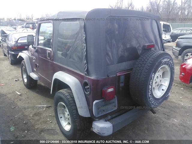 1J4FA49S71P370237 - 2001 JEEP WRANGLER / TJ SPORT MAROON photo 3