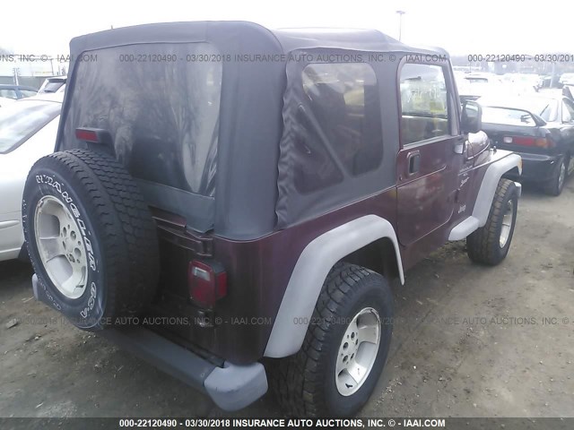 1J4FA49S71P370237 - 2001 JEEP WRANGLER / TJ SPORT MAROON photo 4