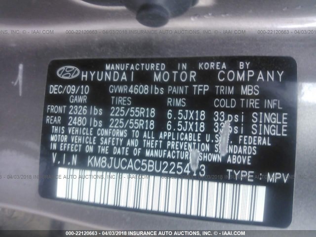 KM8JUCAC5BU225413 - 2011 HYUNDAI TUCSON GLS/LIMITED 棕色 照片 9