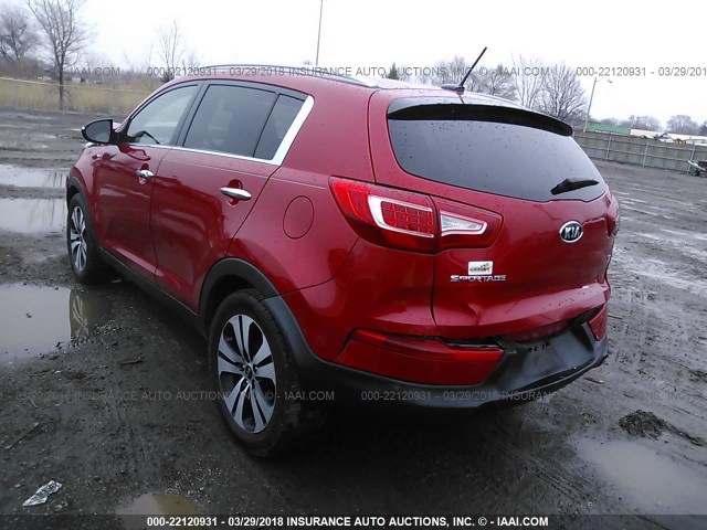 KNDPCCA29B7101989 - 2011 KIA SPORTAGE EX/SX RED photo 3