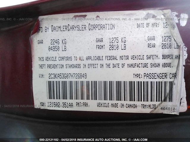 2C3KA53G07H726849 - 2007 CHRYSLER 300 TOURING BURGUNDY photo 9