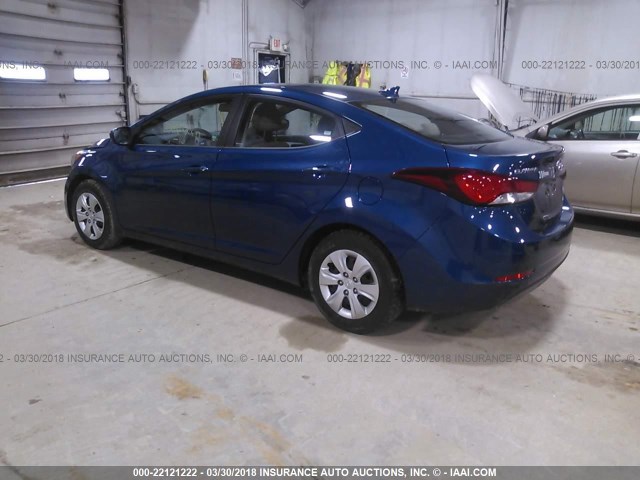 KMHDH4AE2GU500865 - 2016 HYUNDAI ELANTRA SE/SPORT/LIMITED BLUE photo 3