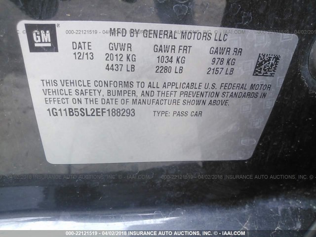 1G11B5SL2EF188293 - 2014 CHEVROLET MALIBU LS 灰色 照片 9