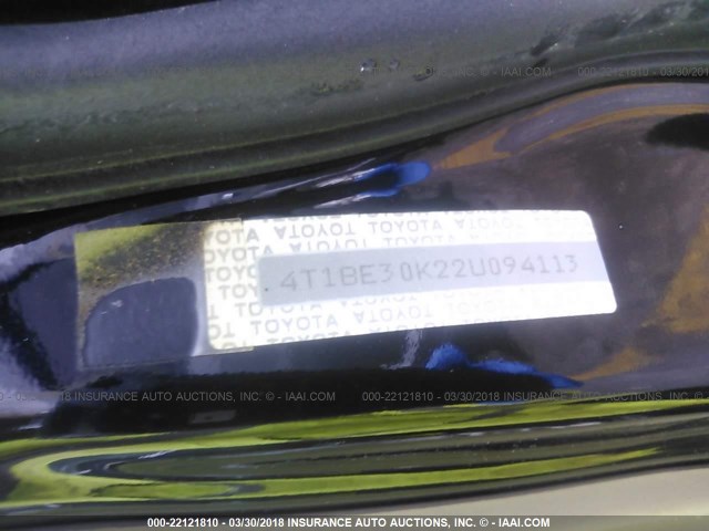 4T1BE30K22U094113 - 2002 TOYOTA CAMRY LE/XLE/SE შავი ფოტო 9