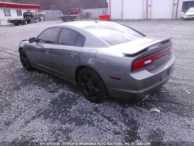 2B3CM5CTXBH555557 - 2011 DODGE CHARGER R/T GRAY photo 3