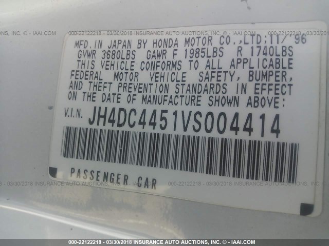 JH4DC4451VS004414 - 1997 ACURA INTEGRA LS WHITE photo 9