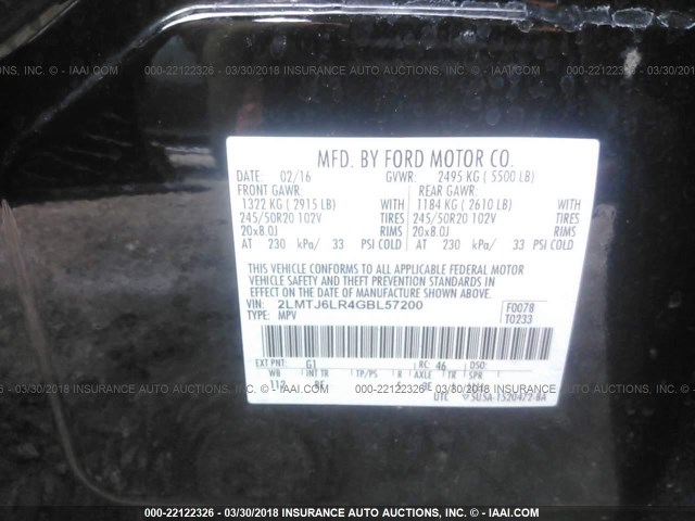 2LMTJ6LR4GBL57200 - 2016 LINCOLN MKX RESERVE 黑色 照片 9