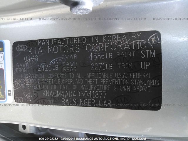 KNAGM4AD4D5041877 - 2013 KIA OPTIMA HYBRID SILVER photo 9