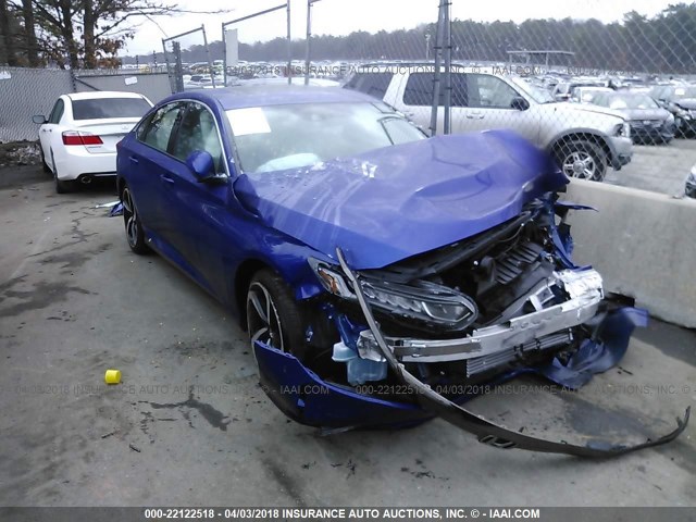 1HGCV2F37JA007102 - 2018 HONDA ACCORD SPORT BLUE photo 1